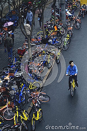 Bike-share mode is changing peopleâ€™s life Editorial Stock Photo